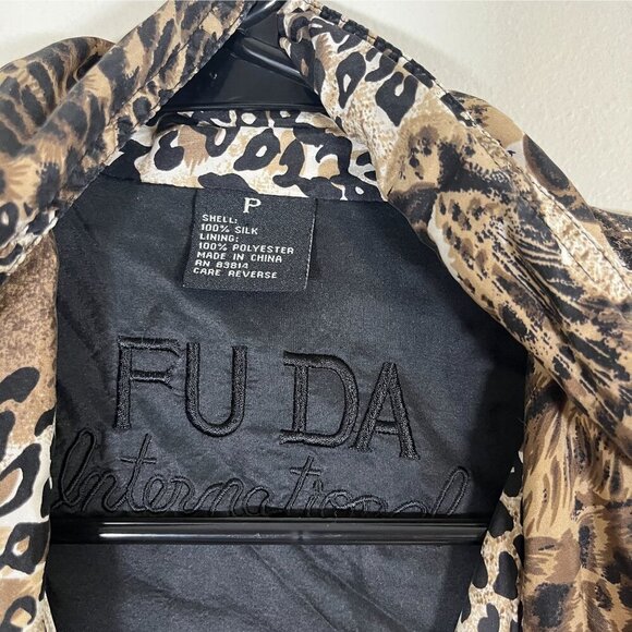 Retro Silk Animal Print M Bomber Jacket Black Leopard Safari Neutral Classic 90s - Picture 7 of 11